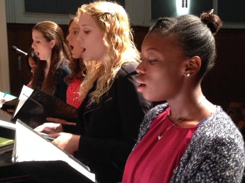 Soprano Nigia Hunt is a junior at Durham School of the Arts. She and others are singing for Paul Kwami, auditioning for a solo in the Duke Performances concert. Soprano Nigia Hunt is a junior at Durham School of the Arts. She and others are singing for Paul Kwami, auditioning for a solo in the Duke Performances concert.