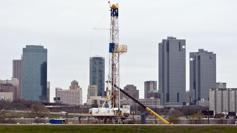 A natural gas drilling rig just east of downtown Fort Worth, Texas. A new decade-long study finds the region's Barnett Shale formation has sufficient gas reserves to last another 25 years. A natural gas drilling rig just east of downtown Fort Worth, Texas. A new decade-long study finds the region's Barnett Shale formation has sufficient gas reserves to last another 25 years.