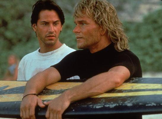 Actors Keanu Reeves and Patrick Swayze in Kathryn Bigelow's 1991 action film, Point Break. Actors Keanu Reeves and Patrick Swayze in Kathryn Bigelow's 1991 action film, Point Break.