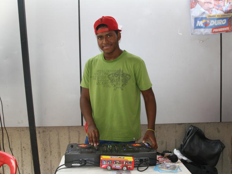 Alvaro Perez volunteers as a DJ at a socialist party stand in Caracas, Venezuela, playing songs in support of candidate Nicolas Maduro. Alvaro Perez volunteers as a DJ at a socialist party stand in Caracas, Venezuela, playing songs in support of candidate Nicolas Maduro.