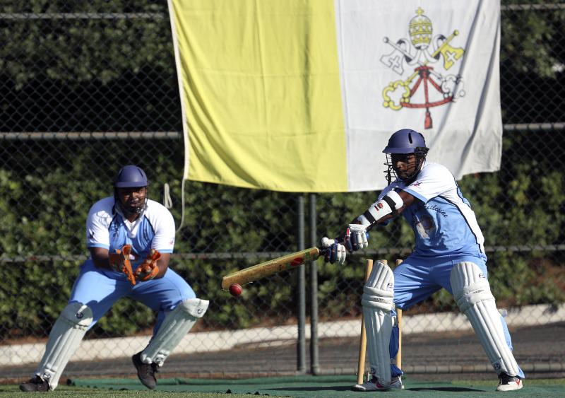 A player from the Vatican's new cricket team of priests and seminarians returns a ball during a training session at the Mater Ecclesiae Catholic college in Rome last month. The Vatican officially declared its intention to defeat the Church of England — A player from the Vatican's new cricket team of priests and seminarians returns a ball during a training session at the Mater Ecclesiae Catholic college in Rome last month. The Vatican officially declared its intention to defeat the Church of England —