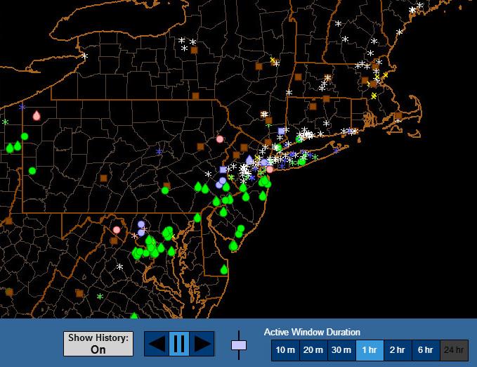 This map shows data reported by users of the mPING app during Friday's blizzard in the Northeast. This map shows data reported by users of the mPING app during Friday's blizzard in the Northeast.