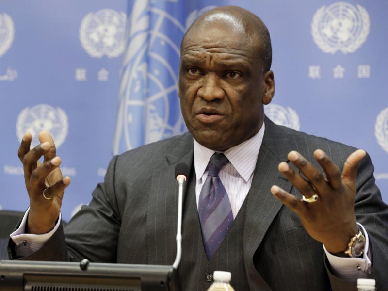 U.N. Ambassador John Ashe, of Antigua and Barbuda, speaks during a 2013 news conference at U.N. headquarters. U.N. Ambassador John Ashe, of Antigua and Barbuda, speaks during a 2013 news conference at U.N. headquarters.
