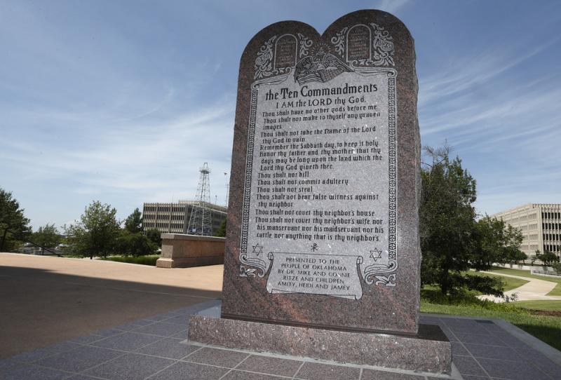 The Ten Commandments monument that used be at the state Capitol in Oklahoma City. The Ten Commandments monument that used be at the state Capitol in Oklahoma City.