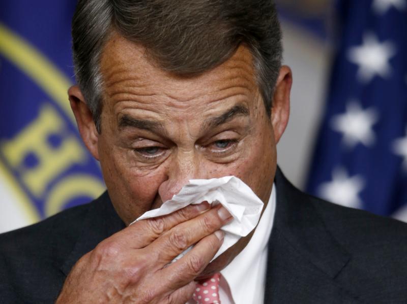 House Speaker John Boehner gets emotional and wipes his face during a news conference on Capitol Hill in which he announced he would be resigning at the end of October. House Speaker John Boehner gets emotional and wipes his face during a news conference on Capitol Hill in which he announced he would be resigning at the end of October.