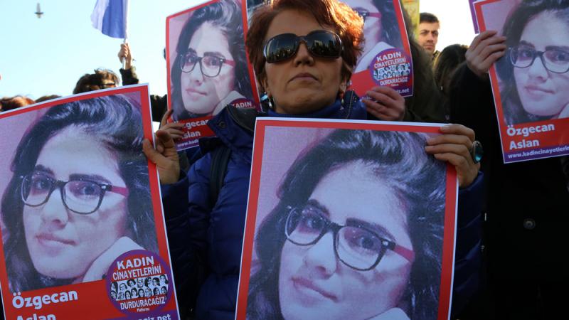Demonstrators in the Turkish capital of Ankara hold posters of Ozgecan Aslan, a 20-year-old student who was allegedly killed by a bus driver after fighting off a sexual assault. The posters read: Demonstrators in the Turkish capital of Ankara hold posters of Ozgecan Aslan, a 20-year-old student who was allegedly killed by a bus driver after fighting off a sexual assault. The posters read: