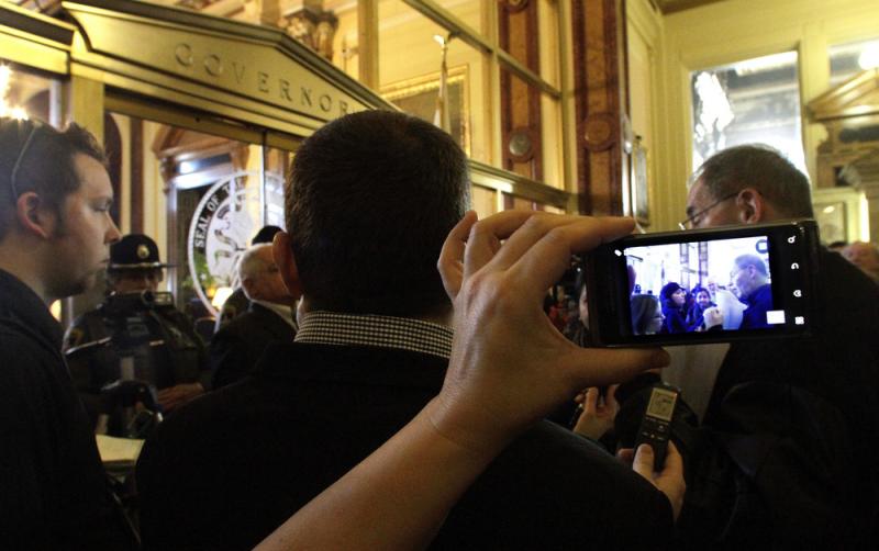 Cellphones were used to record a 2012 confrontation between protesters and police in Springfield, Ill. Cellphones were used to record a 2012 confrontation between protesters and police in Springfield, Ill.