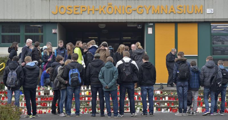Students mourn in front of their school in Haltern, Germany, on Wednesday, a day after the Germanwings plane crash. Sixteen high-schoolers and two teachers from the school were among the 150 people onboard the plane. Students mourn in front of their school in Haltern, Germany, on Wednesday, a day after the Germanwings plane crash. Sixteen high-schoolers and two teachers from the school were among the 150 people onboard the plane.