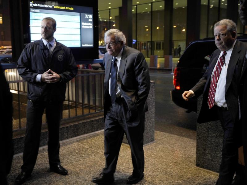 Former House Speaker Dennis Hastert (center) arrives at the federal courthouse Wednesday in Chicago. Former House Speaker Dennis Hastert (center) arrives at the federal courthouse Wednesday in Chicago.