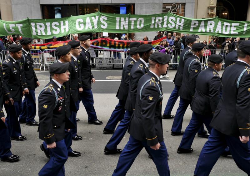 Marchers walk past a group of protesters during the St. Patrick's Day parade in New York last year. Marchers walk past a group of protesters during the St. Patrick's Day parade in New York last year.