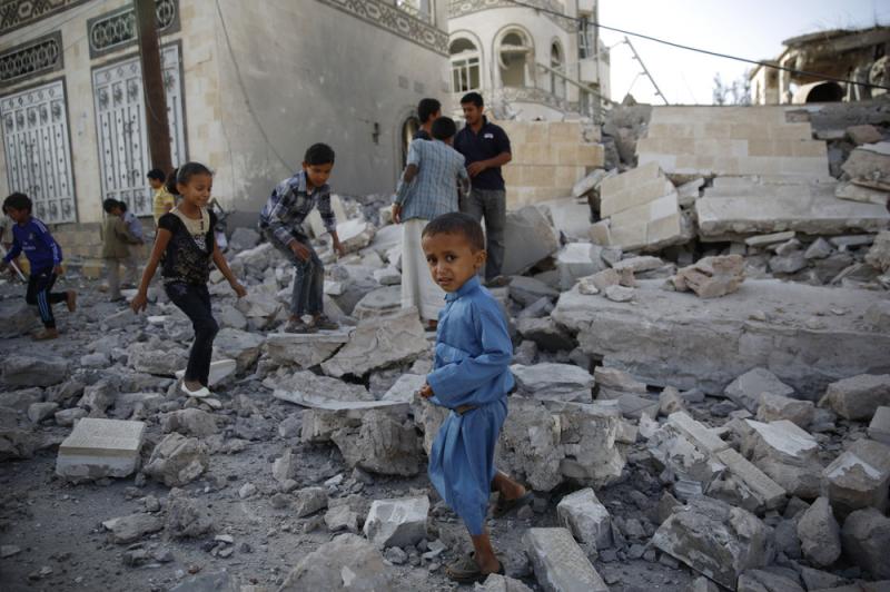 Children play amid the rubble of a house destroyed by a 2015 Saudi-led airstrike in Yemen's capital Sanaa. Children play amid the rubble of a house destroyed by a 2015 Saudi-led airstrike in Yemen's capital Sanaa.