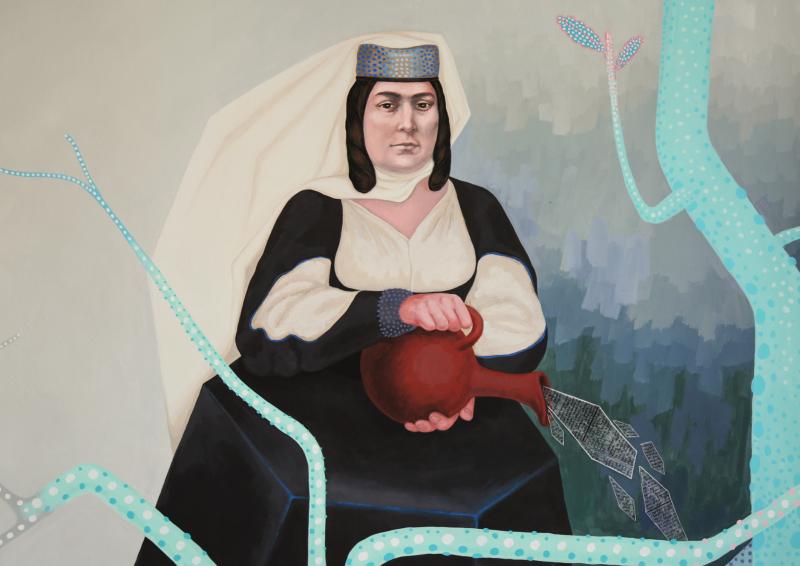 Portrait of Barbare Jorjadze in the Georgian National Library's reading room named after her. Portrait of Barbare Jorjadze in the Georgian National Library's reading room named after her.