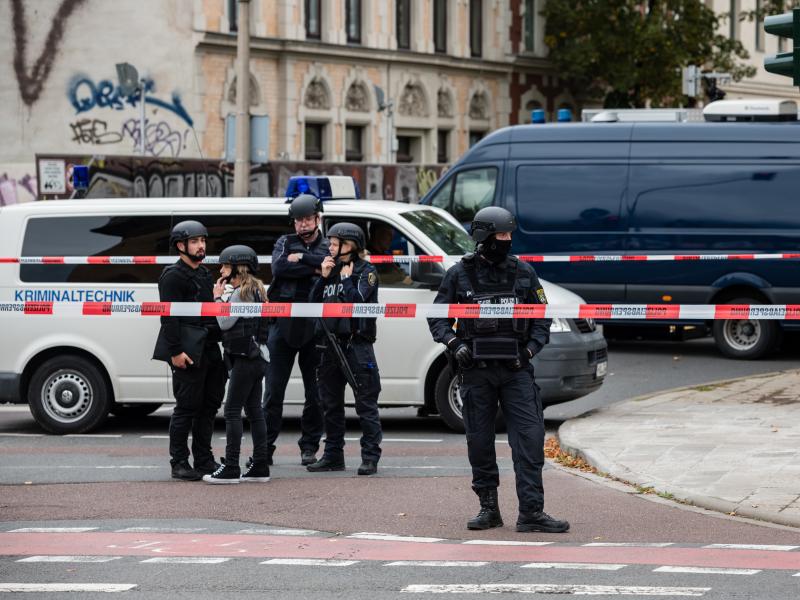 Police block access to a street near the scene of an attack that left two people dead on Wednesday in Halle, Germany. Initial reports indicate a man fired shots outside a synagogue and a kebab shop in the eastern German city. Police block access to a street near the scene of an attack that left two people dead on Wednesday in Halle, Germany. Initial reports indicate a man fired shots outside a synagogue and a kebab shop in the eastern German city.