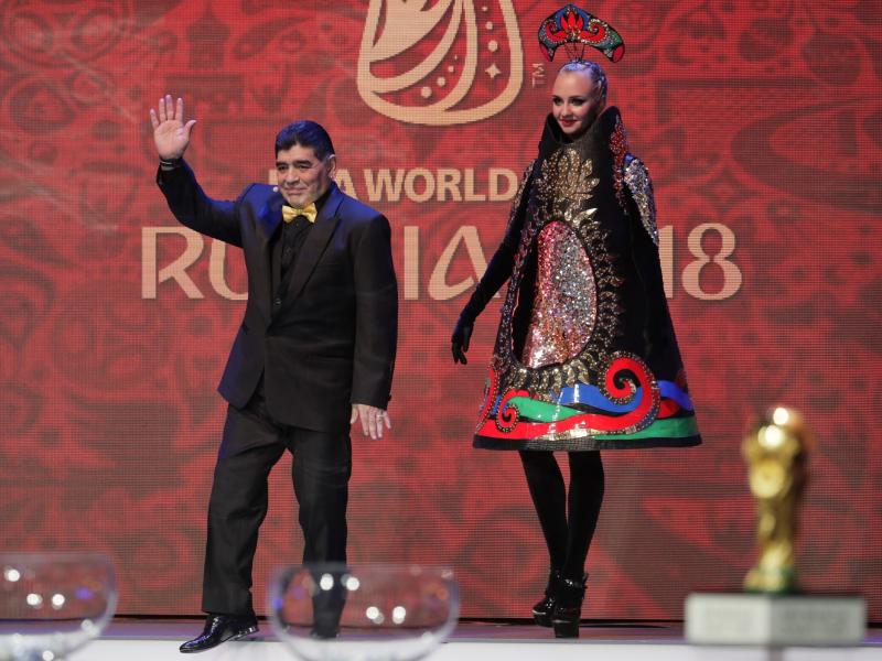 Argentinian soccer legend Diego Maradona was one of several stars who took part in Friday's draw for the 2018 World Cup. The widely watched draw was held at the Kremlin in Moscow. Argentinian soccer legend Diego Maradona was one of several stars who took part in Friday's draw for the 2018 World Cup. The widely watched draw was held at the Kremlin in Moscow.