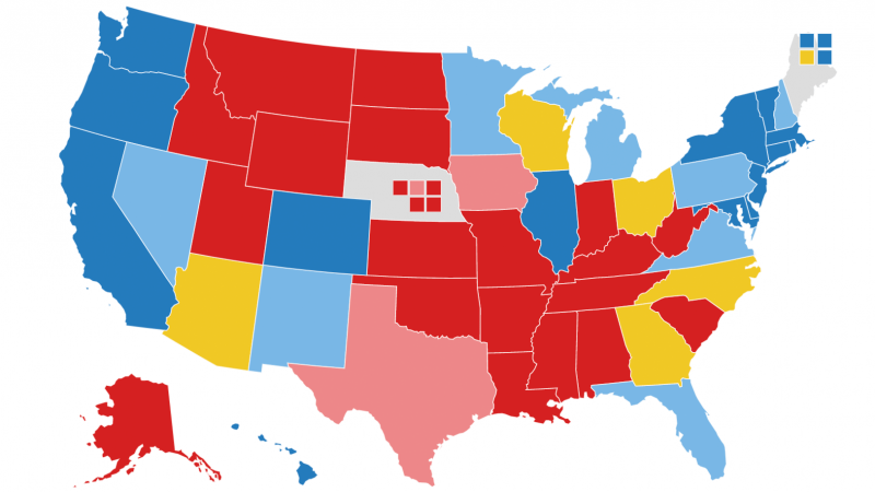 Map showing current NPR 2020 battleground projections Map showing current NPR 2020 battleground projections