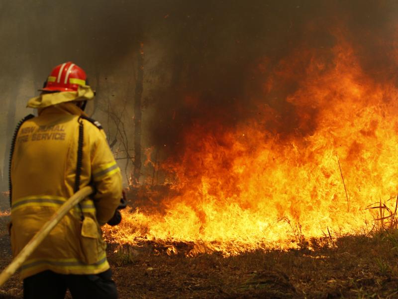 Firefighters work to contain a bushfire along Old Bar roadon Saturday. Firefighters work to contain a bushfire along Old Bar roadon Saturday.
