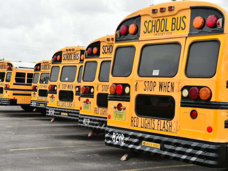 A fleet of Broward County School Buses are parked in a lot on July 21, 2020, in Pembroke Pines, Fla. Three county educators have died of complications from the coronavirus. A fleet of Broward County School Buses are parked in a lot on July 21, 2020, in Pembroke Pines, Fla. Three county educators have died of complications from the coronavirus.