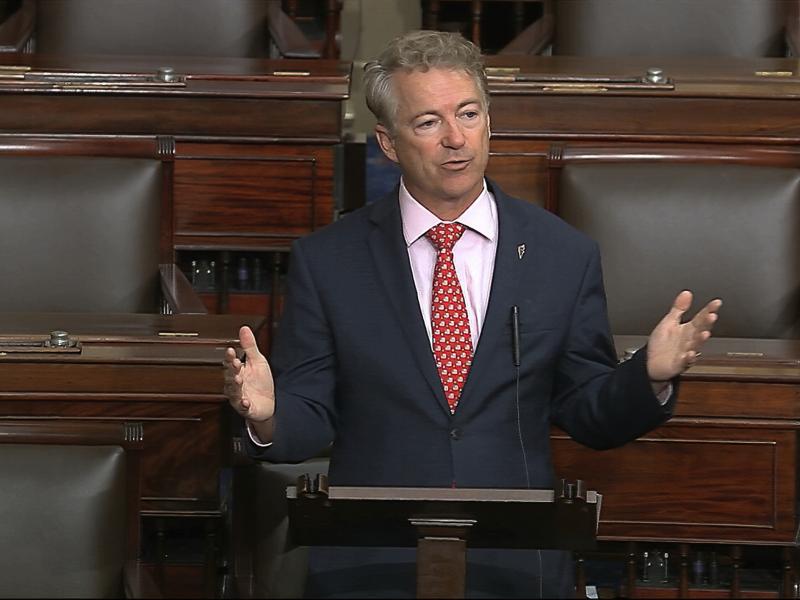 In this image from video, Sen. Rand Paul, R-Ky., speaks on the Senate floor at the U.S. Capitol in Washington, D.C., on Wednesday. Paul announced Sunday that he had tested positive for the novel coronavirus. In this image from video, Sen. Rand Paul, R-Ky., speaks on the Senate floor at the U.S. Capitol in Washington, D.C., on Wednesday. Paul announced Sunday that he had tested positive for the novel coronavirus.