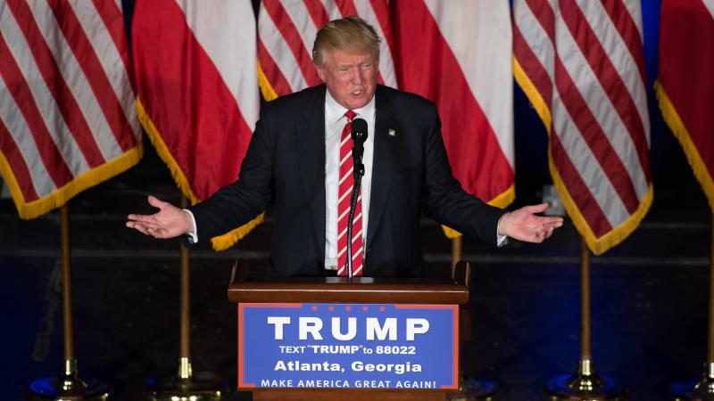 Republican presidential candidate Donald Trump speaks during a campaign rally at The Fox Theatre this week in Atlanta. Republican presidential candidate Donald Trump speaks during a campaign rally at The Fox Theatre this week in Atlanta.