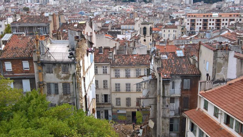 A gap now exists where two buildings collapsed on Monday morning in Marseille, France. A third building was damaged and also torn down. A gap now exists where two buildings collapsed on Monday morning in Marseille, France. A third building was damaged and also torn down.