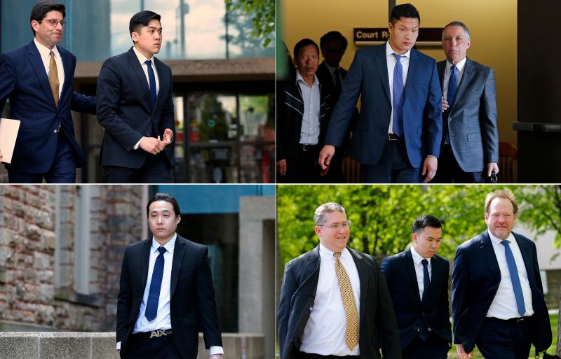 Sheldon Wong (clockwise from top left), Raymond Lam, Kenny Kwan and Charles Lai leave the Monroe County Courthouse in Stroudsburg, Pa., in May 2017. Sheldon Wong (clockwise from top left), Raymond Lam, Kenny Kwan and Charles Lai leave the Monroe County Courthouse in Stroudsburg, Pa., in May 2017.