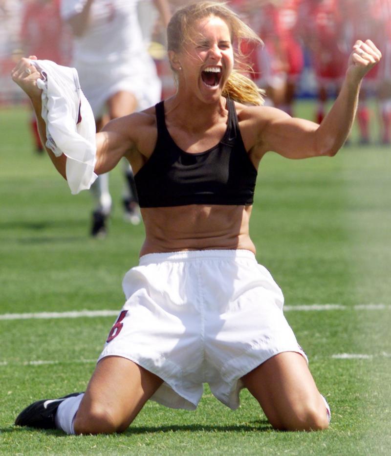 Brandi Chastain celebrates after scoring the winning goal of the 1999 World Cup. Brandi Chastain celebrates after scoring the winning goal of the 1999 World Cup.