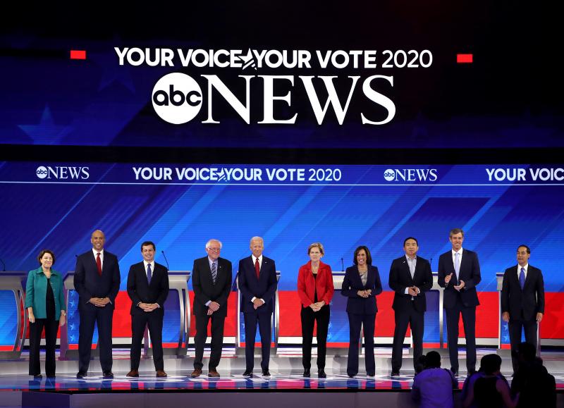 Ten democratic presidential candidates appear onstage before the start of the Democratic Presidential Debate at Texas Southern University in Houston on Thursday. Ten democratic presidential candidates appear onstage before the start of the Democratic Presidential Debate at Texas Southern University in Houston on Thursday.