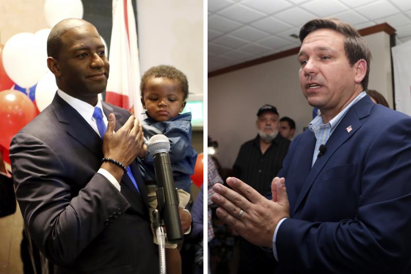Democrat Andrew Gillum's surprise victory in the Florida gubernatorial primary sets up a race between a young, black progressive and Rep. Ron DeSantis, a Republican who has staked his political career on his ties to President Trump. Democrat Andrew Gillum's surprise victory in the Florida gubernatorial primary sets up a race between a young, black progressive and Rep. Ron DeSantis, a Republican who has staked his political career on his ties to President Trump.