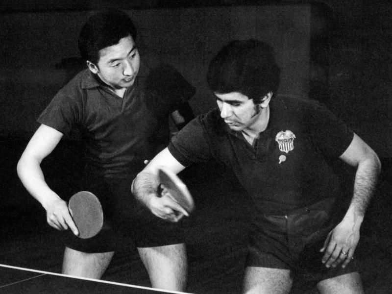 Chinese and U.S. table tennis players train together in April 1971 in Beijing. April 10 marks the 50th anniversary of what became known as pingpong diplomacy between the two nations. Chinese and U.S. table tennis players train together in April 1971 in Beijing. April 10 marks the 50th anniversary of what became known as pingpong diplomacy between the two nations.