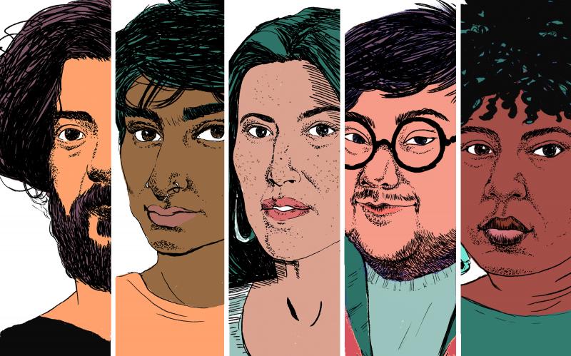 April is National Poetry Month. From left to right, poets: Kaveh Akbar, Fatimah Asghar, Ada Limon, Hieu Minh Nguyen and Ashley M. Jones. April is National Poetry Month. From left to right, poets: Kaveh Akbar, Fatimah Asghar, Ada Limon, Hieu Minh Nguyen and Ashley M. Jones.
