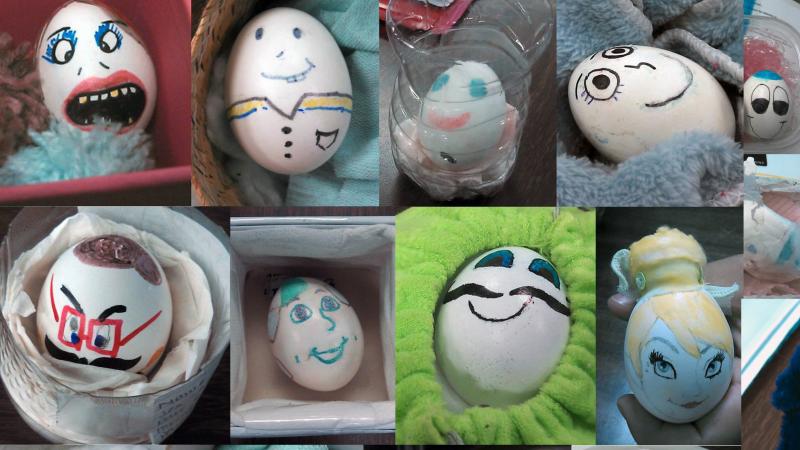 Egg babies created by Aaron Warren's ninth-grade students at Orthopaedic Hospital Medical Magnet High School in Los Angeles. Egg babies created by Aaron Warren's ninth-grade students at Orthopaedic Hospital Medical Magnet High School in Los Angeles.