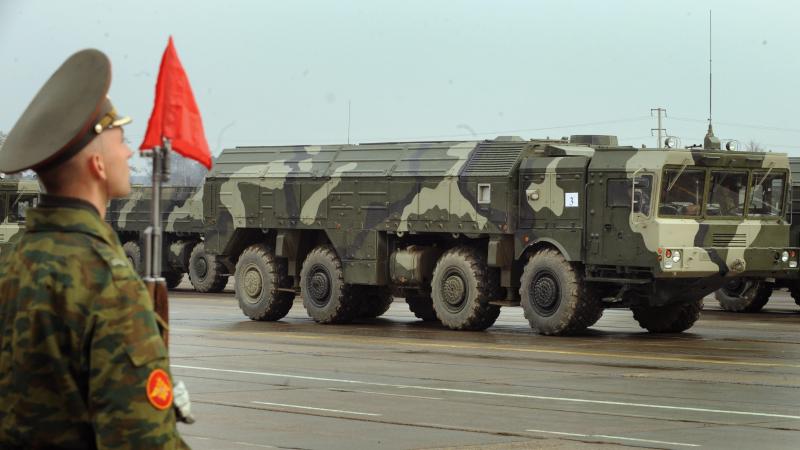 A picture taken on April 20, 2010, shows a Russian nuclear-capable Iskander ballistic missile launcher during a military parade rehearsal outside Moscow. Russia transferred Iskander-M missile launchers within range of three Baltic states earlier this mont A picture taken on April 20, 2010, shows a Russian nuclear-capable Iskander ballistic missile launcher during a military parade rehearsal outside Moscow. Russia transferred Iskander-M missile launchers within range of three Baltic states earlier this mont