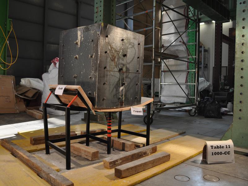 Still standing: The earthquake-proof desk can withstand 2,200 pounds dropped on top of it. Still standing: The earthquake-proof desk can withstand 2,200 pounds dropped on top of it.