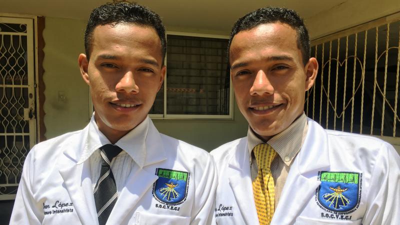 Twin brothers Ivan (left) and Jose López expect to make about $6 a month each when they start work as nurses this month. To boost their income, they care for elderly individuals living at home. Twin brothers Ivan (left) and Jose López expect to make about $6 a month each when they start work as nurses this month. To boost their income, they care for elderly individuals living at home.