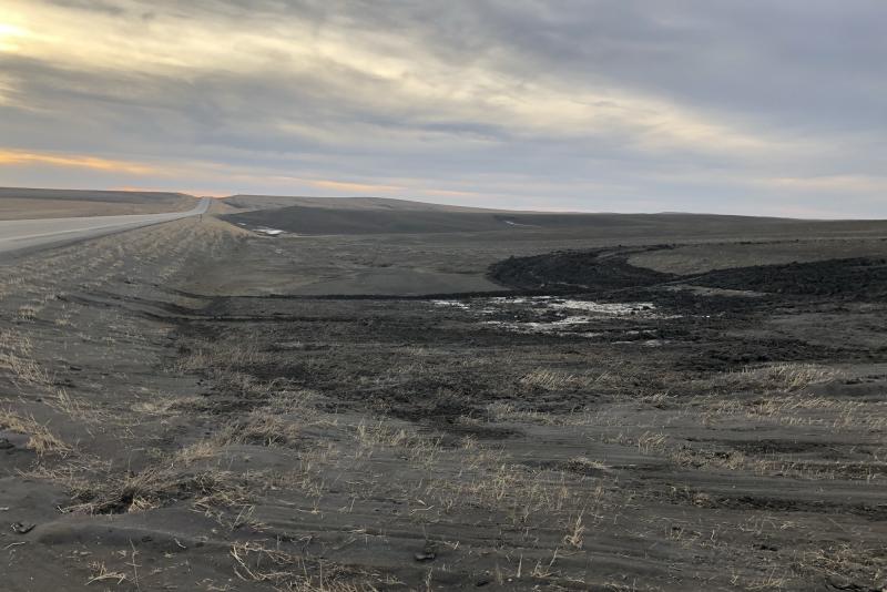 Wind-blown soil fills a ditch between a road and the fields of Gunsmoke Farms, a large organic farm northwest of Pierre, S.D., in early March. Wind-blown soil fills a ditch between a road and the fields of Gunsmoke Farms, a large organic farm northwest of Pierre, S.D., in early March.