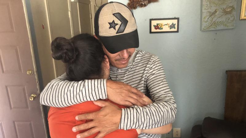 Jose Eduardo hugs his 15-year-old daughter Yaimy, 10 months after they were separated at the U.S. border. Jose Eduardo hugs his 15-year-old daughter Yaimy, 10 months after they were separated at the U.S. border.