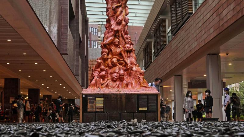 The Pillar of Shame statue, a memorial for those killed in the 1989 Tiananmen crackdown in Beijing, is displayed at the University of Hong Kong on Wednesday. The Pillar of Shame statue, a memorial for those killed in the 1989 Tiananmen crackdown in Beijing, is displayed at the University of Hong Kong on Wednesday.