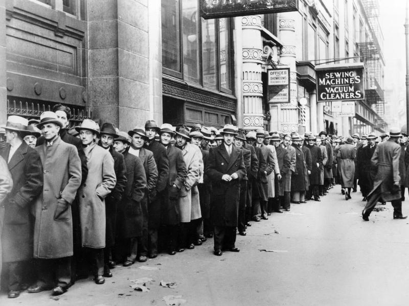 Unemployed people wait outside the state Labor Bureau in New York City in 1933. The current economic crisis has drawn comparisons to the Great Depression, but experts say this downturn should be shorter. Unemployed people wait outside the state Labor Bureau in New York City in 1933. The current economic crisis has drawn comparisons to the Great Depression, but experts say this downturn should be shorter.