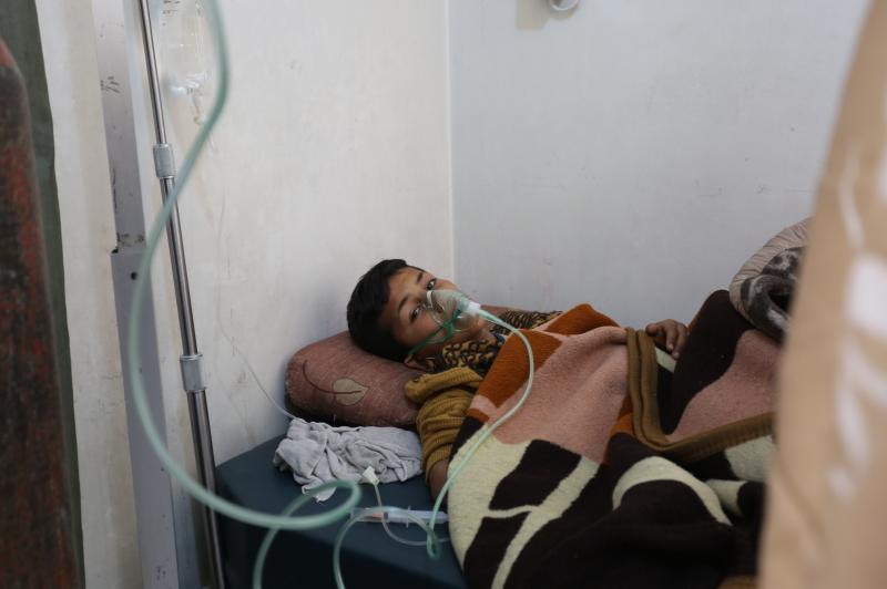 A 9-year-old survivor of a chemical attack on a rebel-held region of Syria on Tuesday receives medical treatment at a hospital in Idlib, Syria, on Wednesday. A 9-year-old survivor of a chemical attack on a rebel-held region of Syria on Tuesday receives medical treatment at a hospital in Idlib, Syria, on Wednesday.