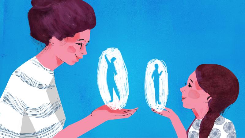 A mother recognizes one of her traits in her daughter. A mother recognizes one of her traits in her daughter.