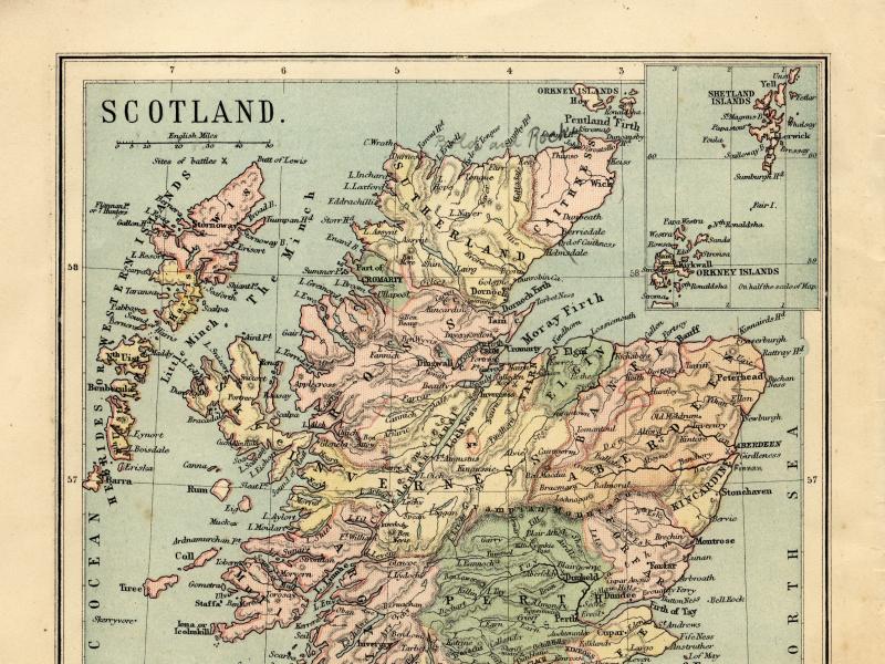 One of many maps of Scotland that places the Shetland Islands in a box in the upper right corner. One of many maps of Scotland that places the Shetland Islands in a box in the upper right corner.