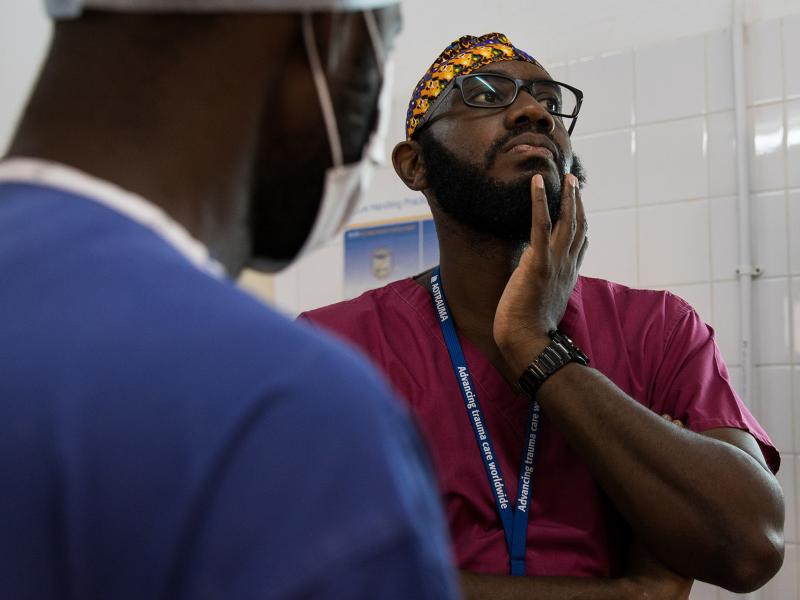 Orthopedic surgeon Kebba Marenah and his team get ready to perform knee surgery on a 14-year-old at the Edward Francis Small Teaching Hospital in Banjul, the capital of Gambia. The country struggles with a lack of access to sufficient pain medications. Orthopedic surgeon Kebba Marenah and his team get ready to perform knee surgery on a 14-year-old at the Edward Francis Small Teaching Hospital in Banjul, the capital of Gambia. The country struggles with a lack of access to sufficient pain medications.
