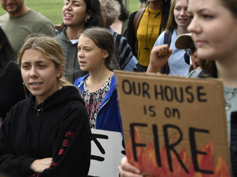 Swedish climate activist Greta Thunberg (center) marches with other young climate activists last week outside the White House in Washington, D.C. Swedish climate activist Greta Thunberg (center) marches with other young climate activists last week outside the White House in Washington, D.C.