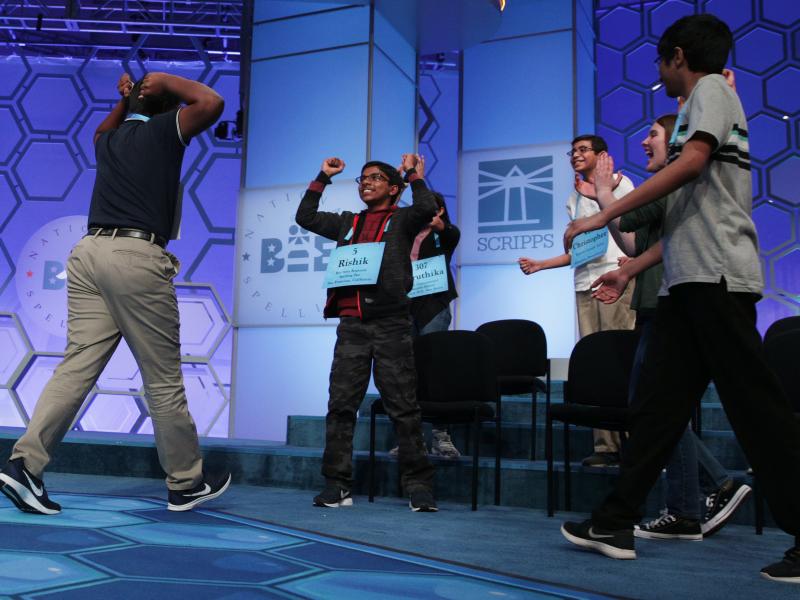 During the Scripps National Spelling Bee's 92nd year, eight co-champions took home the spelling bee cup after a record-breaking and exhausting night that ended in the 20th round. During the Scripps National Spelling Bee's 92nd year, eight co-champions took home the spelling bee cup after a record-breaking and exhausting night that ended in the 20th round.