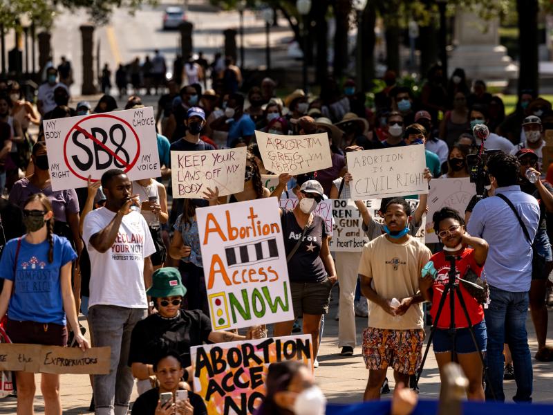 Abortion rights activists rally at the Texas State Capitol on Sept. 11, 2021 in Austin. Abortion rights activists rally at the Texas State Capitol on Sept. 11, 2021 in Austin.