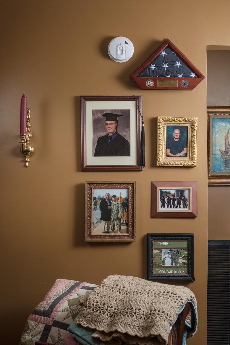 Photos of Sgt. Toombs are displayed at his father's home. John was abruptly kicked out of the Murfreesboro VA residential drug program for being late to take his medication in 2016. Photos of Sgt. Toombs are displayed at his father's home. John was abruptly kicked out of the Murfreesboro VA residential drug program for being late to take his medication in 2016.