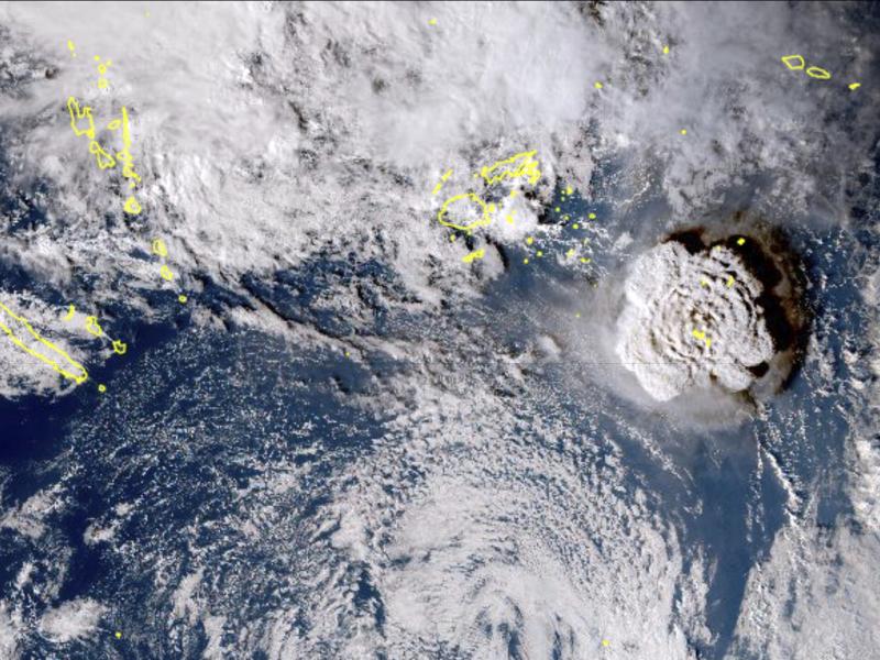 This image taken by Himawari-8, a Japanese weather satellite, shows an undersea volcano eruption at the Pacific nation of Tonga. This image taken by Himawari-8, a Japanese weather satellite, shows an undersea volcano eruption at the Pacific nation of Tonga.