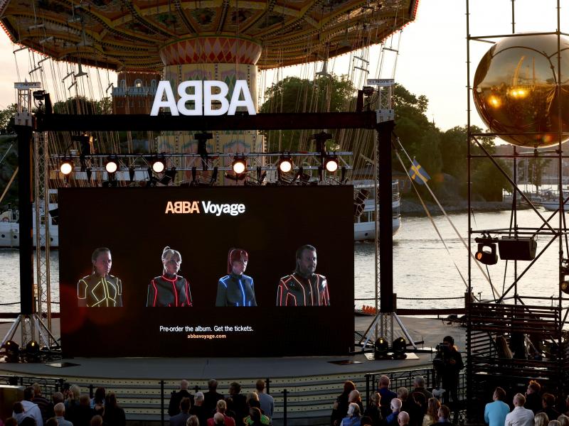 Members of the Swedish group ABBA are seen on a display during a Voyage event at Grona Lund, Stockholm, on September 2. The band is delaying the release of a promotional video after two people died and one was injured at a tribute concert near Stockholm o Members of the Swedish group ABBA are seen on a display during a Voyage event at Grona Lund, Stockholm, on September 2. The band is delaying the release of a promotional video after two people died and one was injured at a tribute concert near Stockholm o