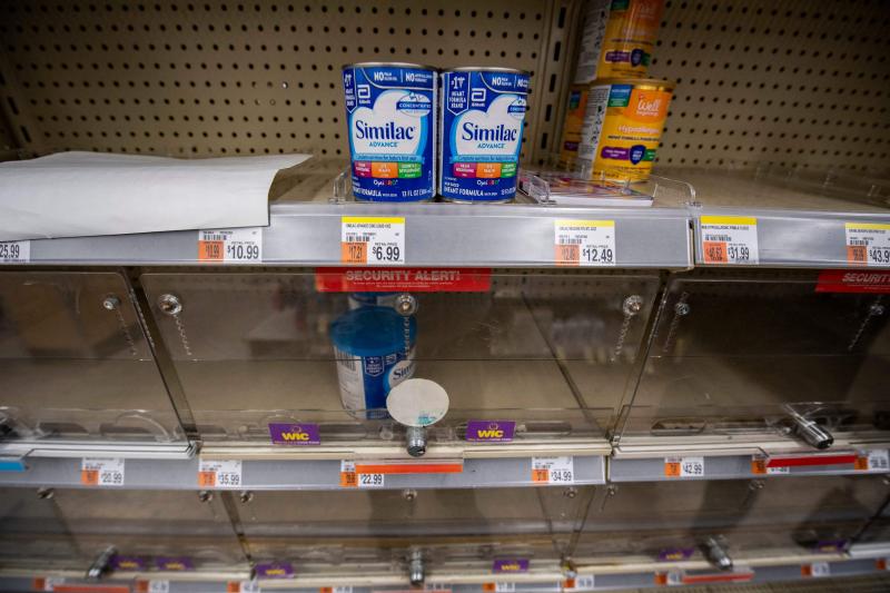 Empty baby formula shelves at a grocery store in Massachusetts on Friday. Empty baby formula shelves at a grocery store in Massachusetts on Friday.