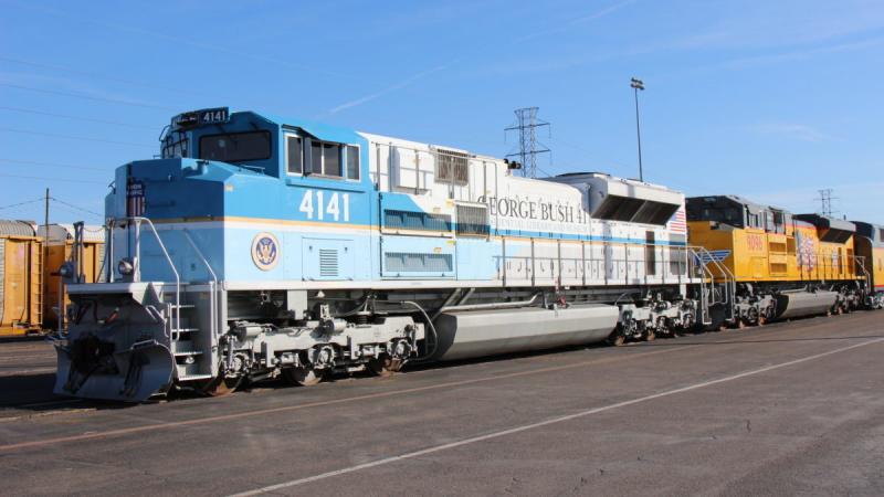 Union Pacific Locomotive 4141 will transport the remains of President George H.W. Bush, along with his family and friends, from Spring to College Station. He will be buried at his presidential library at Texas A&M University. Union Pacific Locomotive 4141 will transport the remains of President George H.W. Bush, along with his family and friends, from Spring to College Station. He will be buried at his presidential library at Texas A&M University.